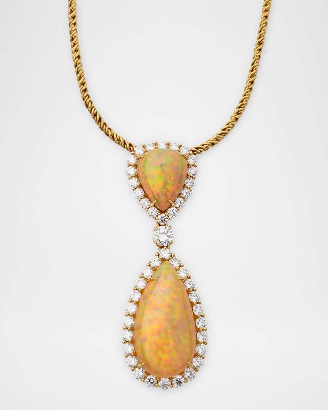 18K Yellow Gold Diamond and Opal Pendant